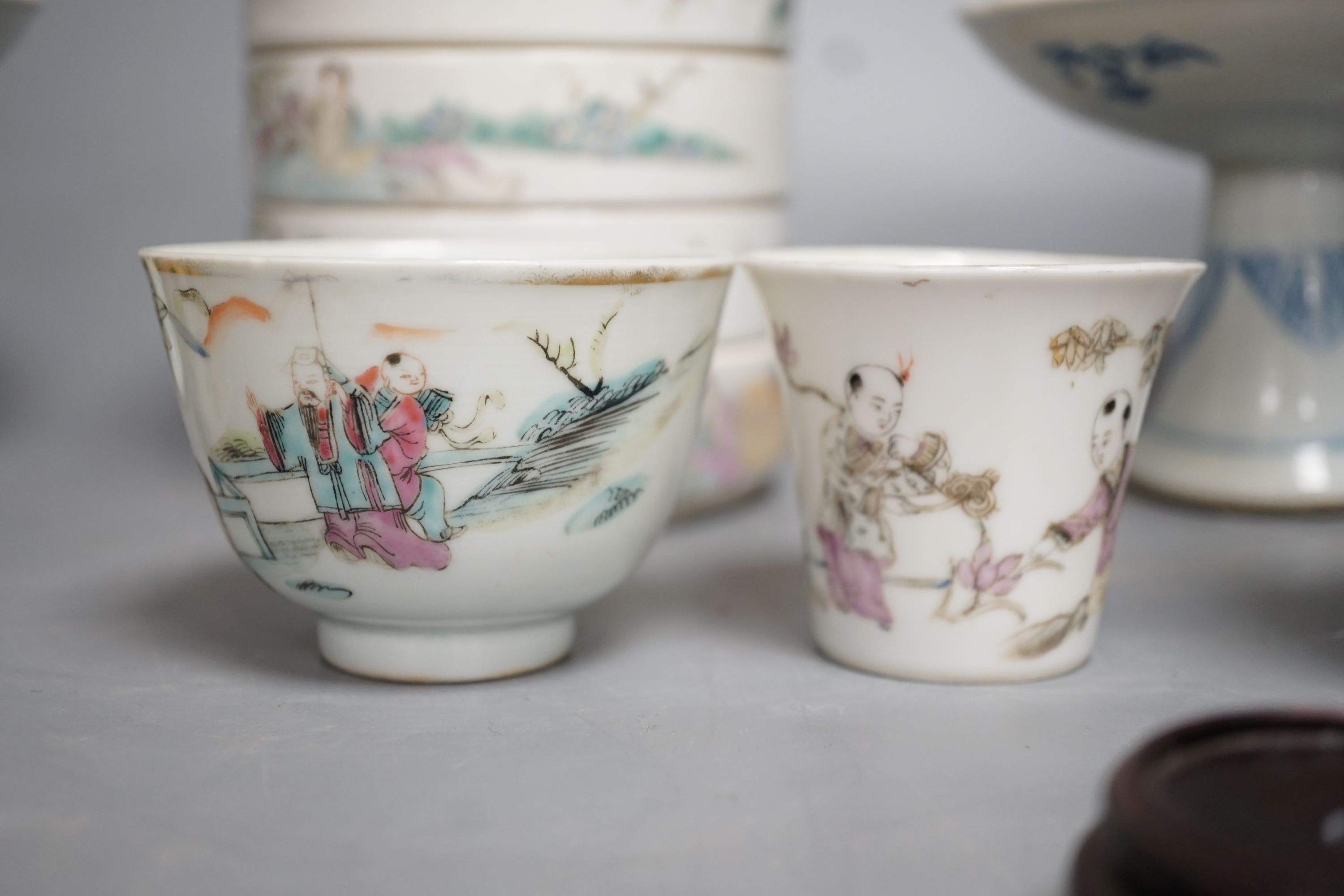 A mixed group of 19th/early 20th century Chinese porcelain vessels, stem dishes etc.